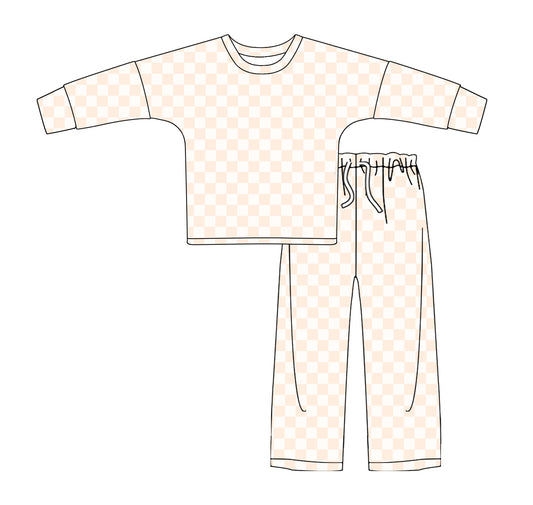 preorder GLP2292 Khaki Checkered Long Sleeve Pants Adult Women Set