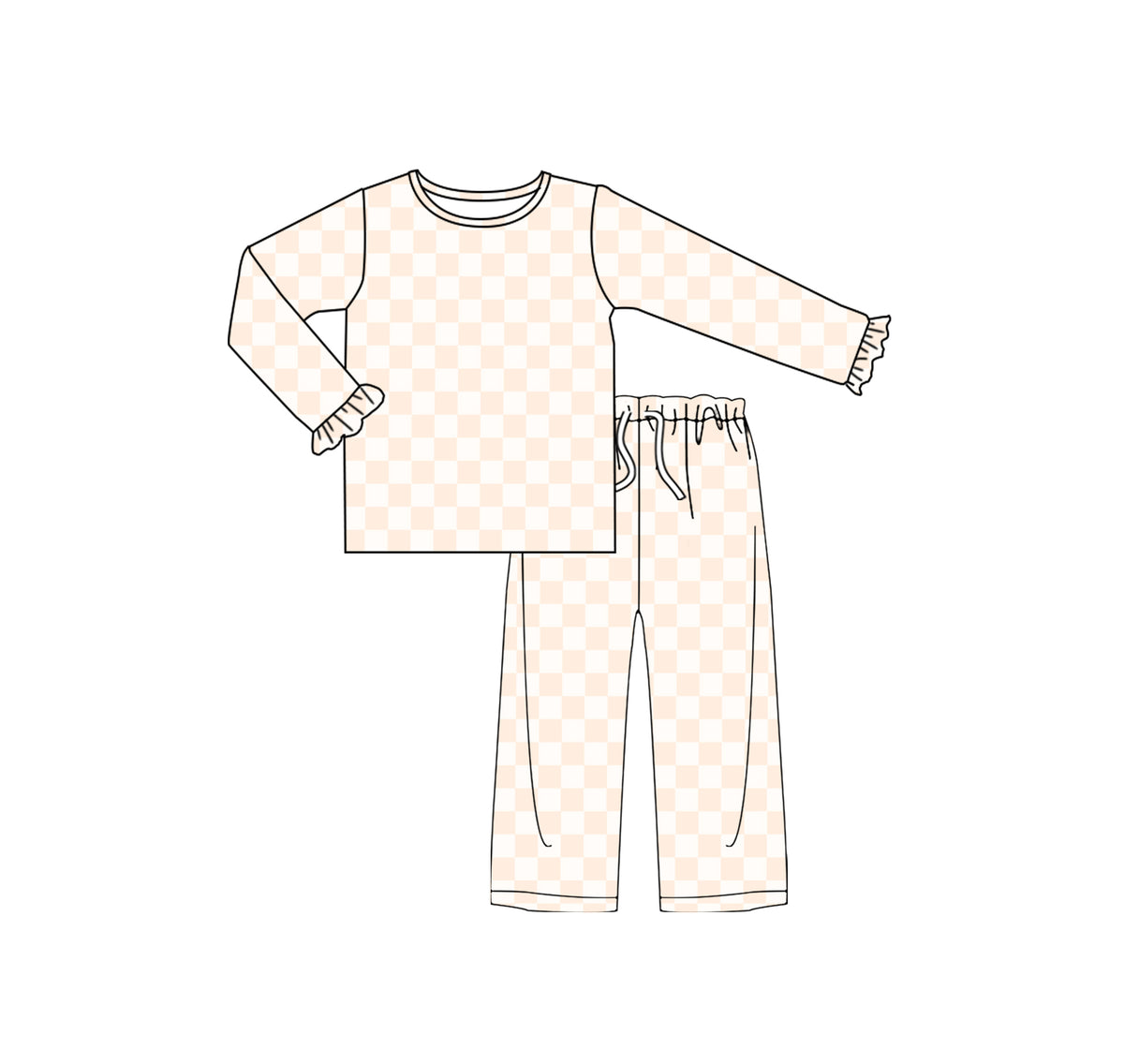 preorder GLP2295 Khaki Checkered Long Sleeve Pants Girls Set