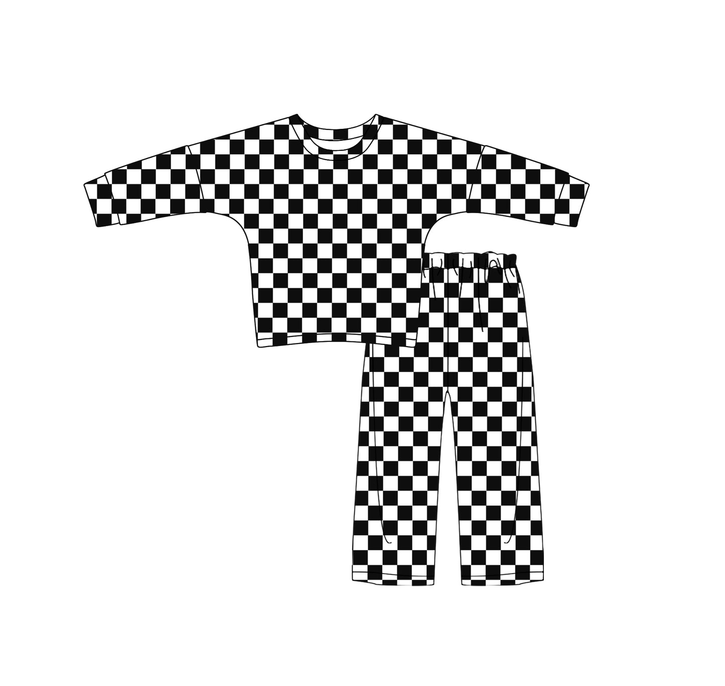 preorder GLP2298 Black Checkered Long Sleeve Pants Adult Women Set