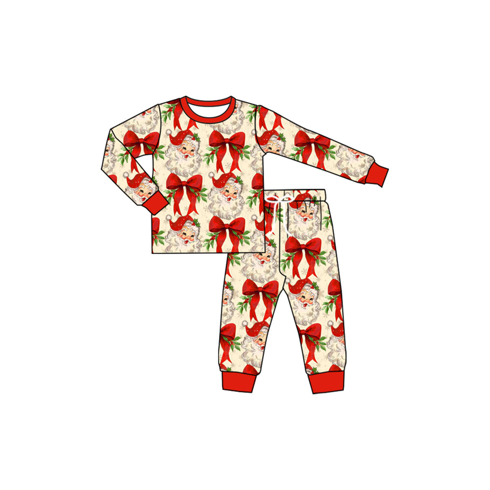 preorder GLP2340 Christmas Santa red bows long sleeve pants girls pajamas