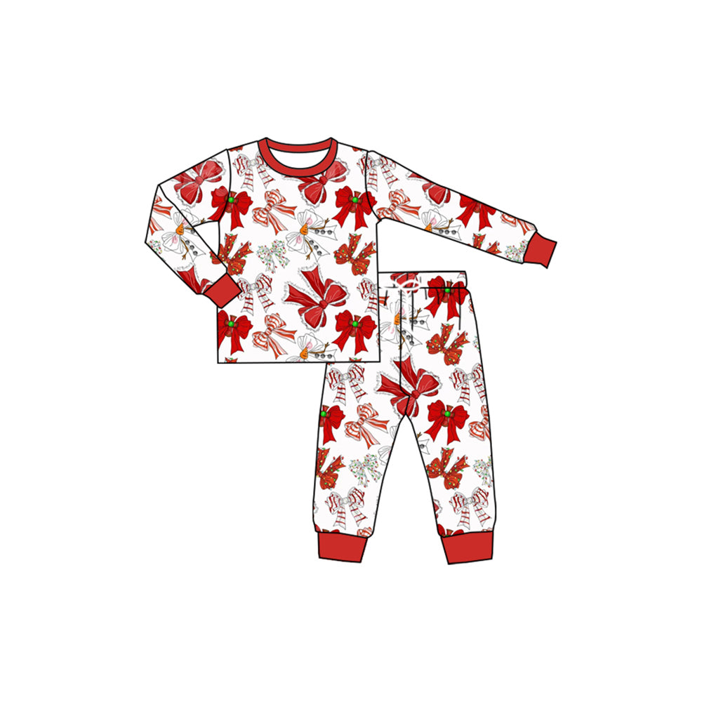 preorder GLP2341 Christmas red bows long sleeve pants girls pajamas