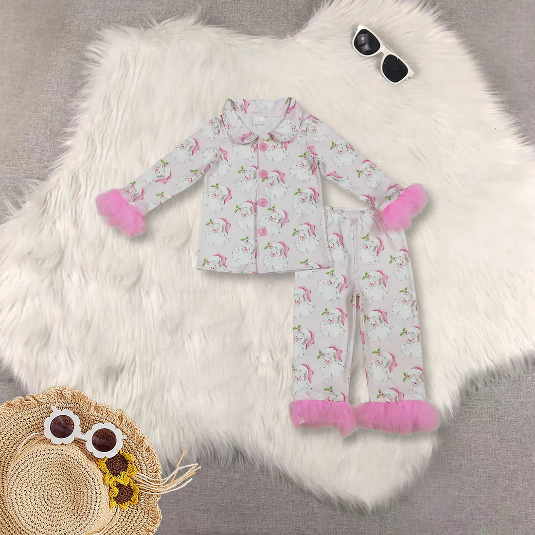 Christmas colorful fur girls pajamas RTS sibling clothes