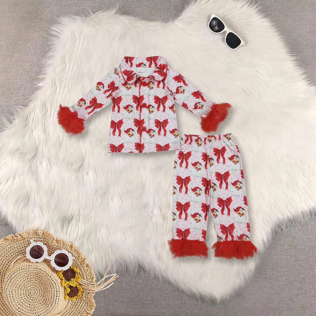 Christmas colorful fur girls pajamas RTS sibling clothes