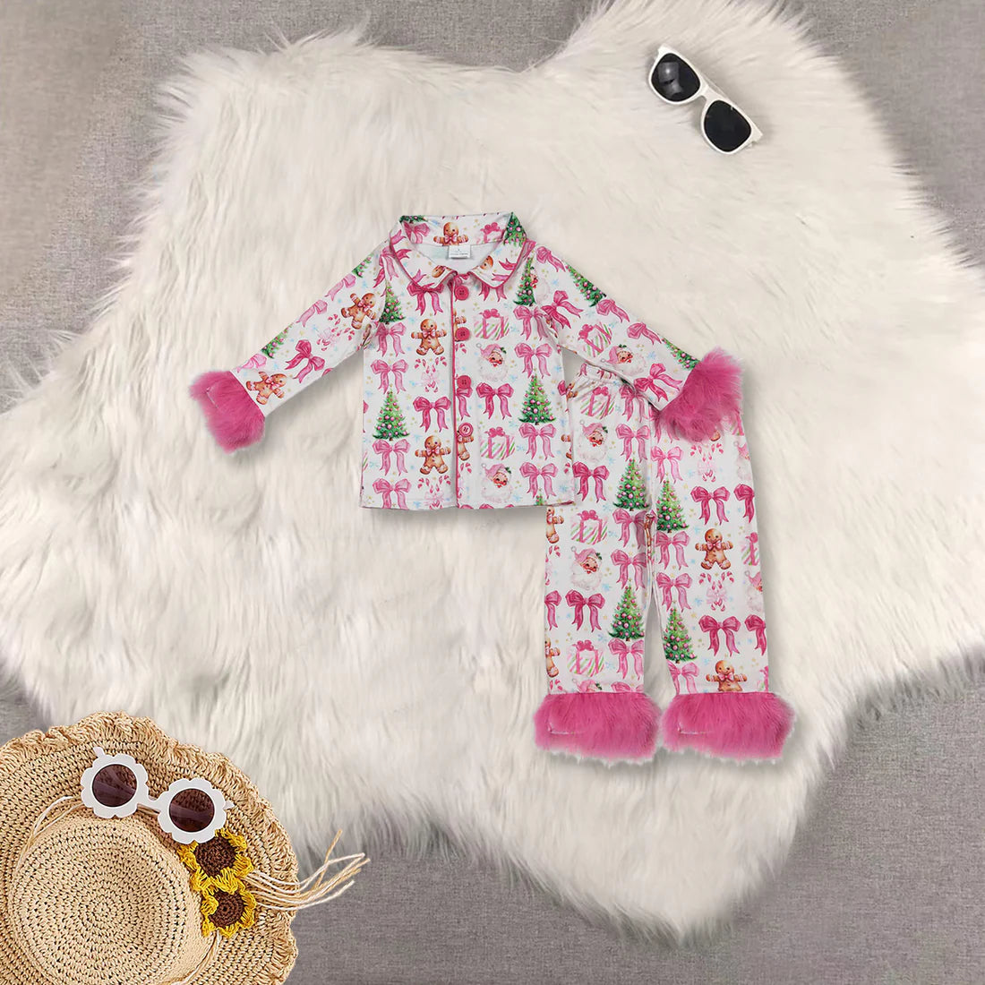 Christmas colorful fur girls pajamas RTS sibling clothes