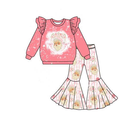 preorder GLP2380 Christmas Santa bows flowers pink long sleeve pants girls set