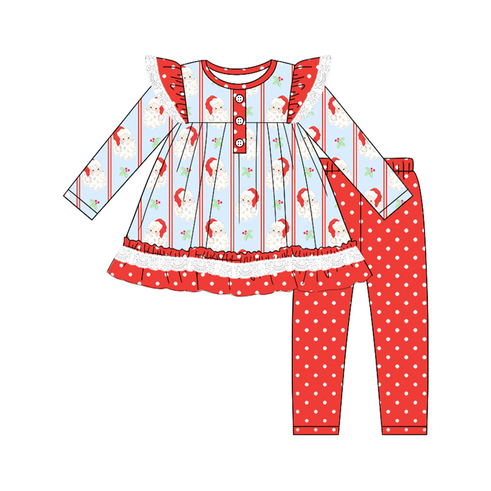 preorder GLP2382 Christmas Santa long sleeve red dot pants girls set
