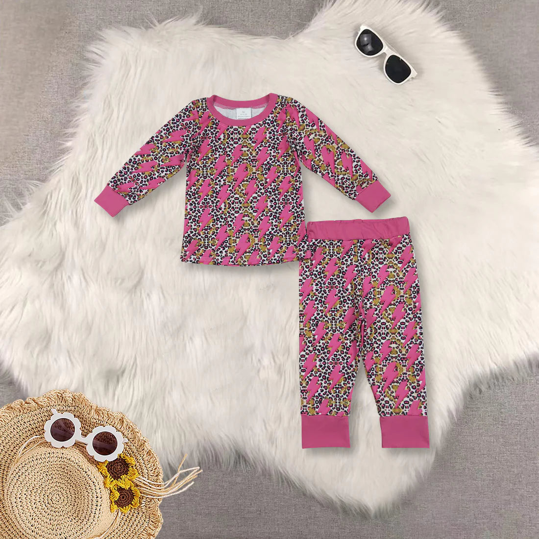 leopard flash hot pink pajamas Sibling Clothes RTS sibling clothes