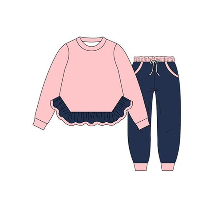 preorder GLP2400 pink long sleeve navy blue pants girls set