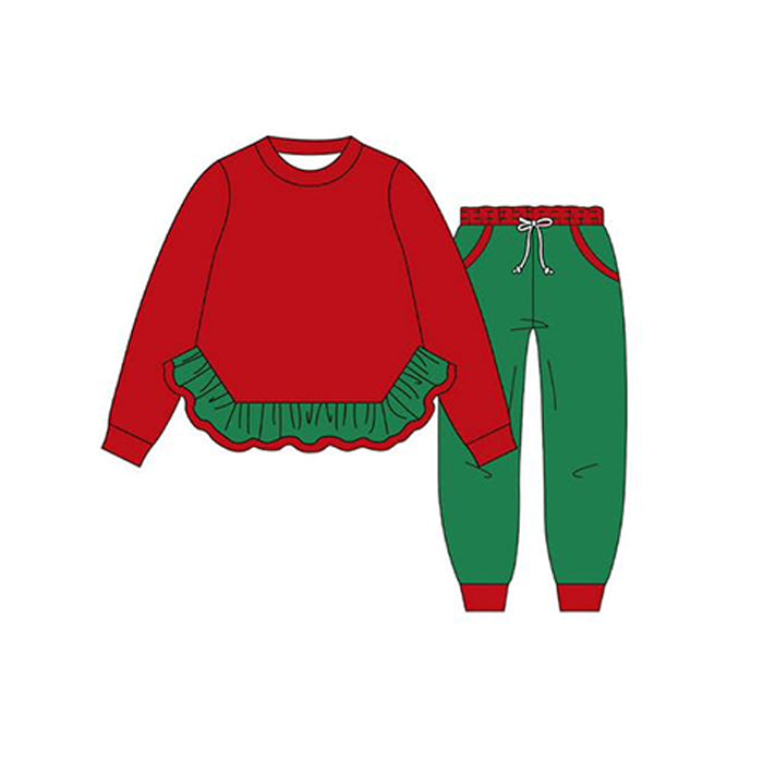 preorder GLP2403 Christmas red long sleeve green pants girls set