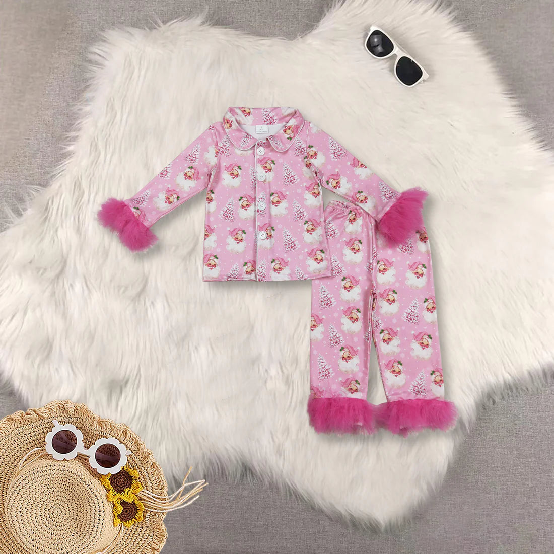 Christmas colorful fur girls pajamas RTS sibling clothes