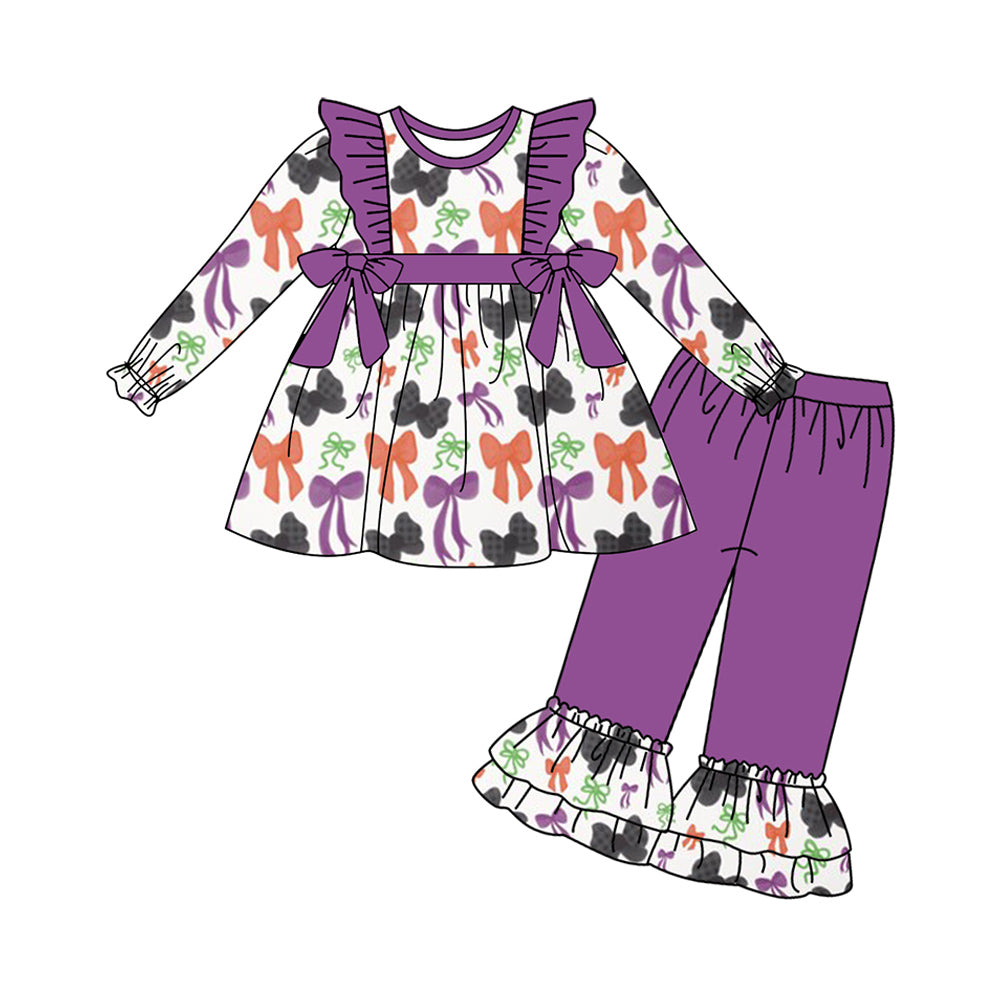 preorder GLP2428 Halloween black orange purple long sleeve purple pants girls set