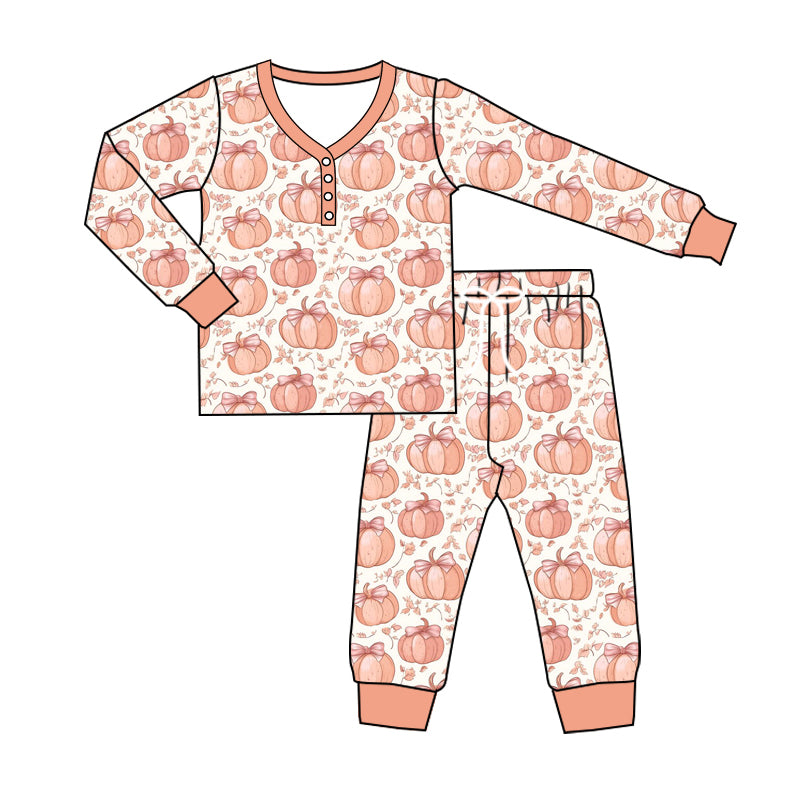 preorder GLP2451 Autumn pumpkin bows orange long sleeve pants adult women pajamas