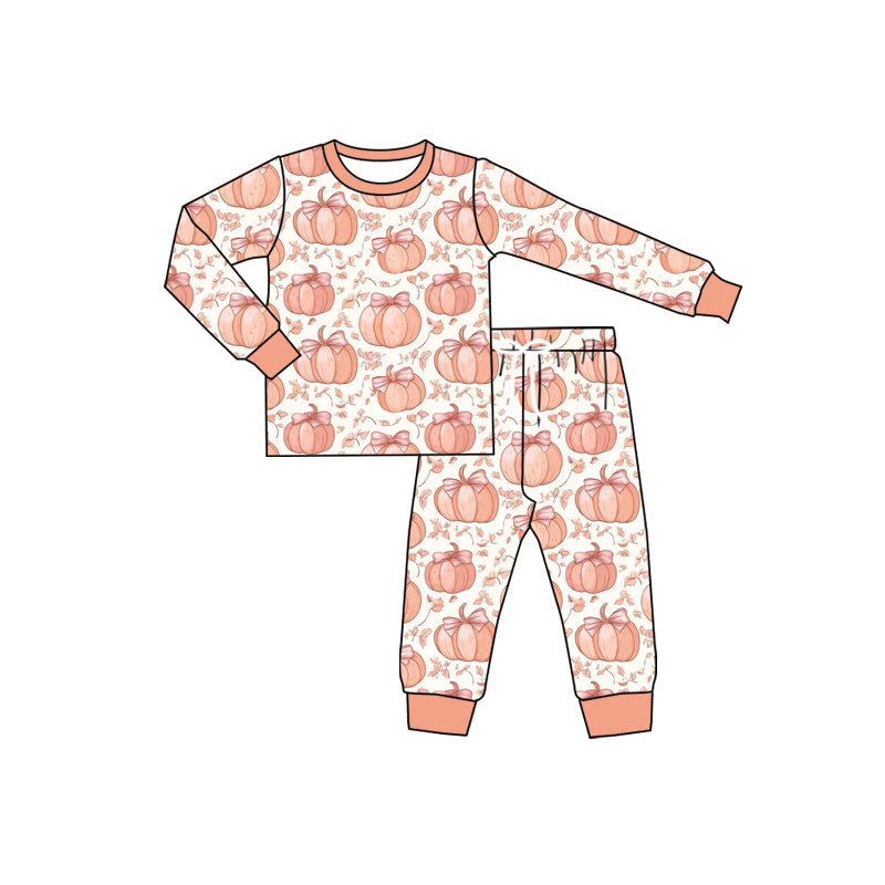 preorder GLP2451 Autumn pumpkin bows orange long sleeve pants girls pajamas