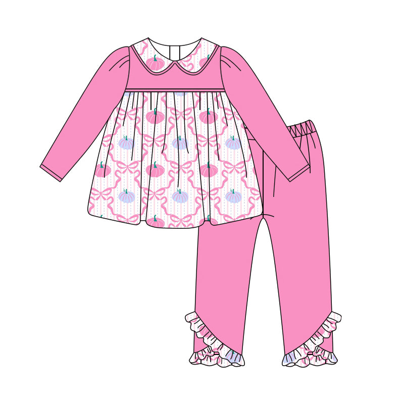 preorder GLP2453 Autumn pumpkin bows hot pink long sleeve pants girls set