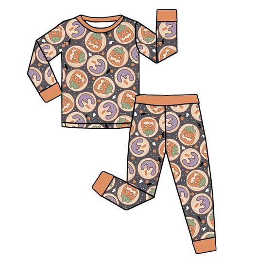 preorder GLP2460 Halloween spooky pumpkin orange long sleeve pants girls pajamas