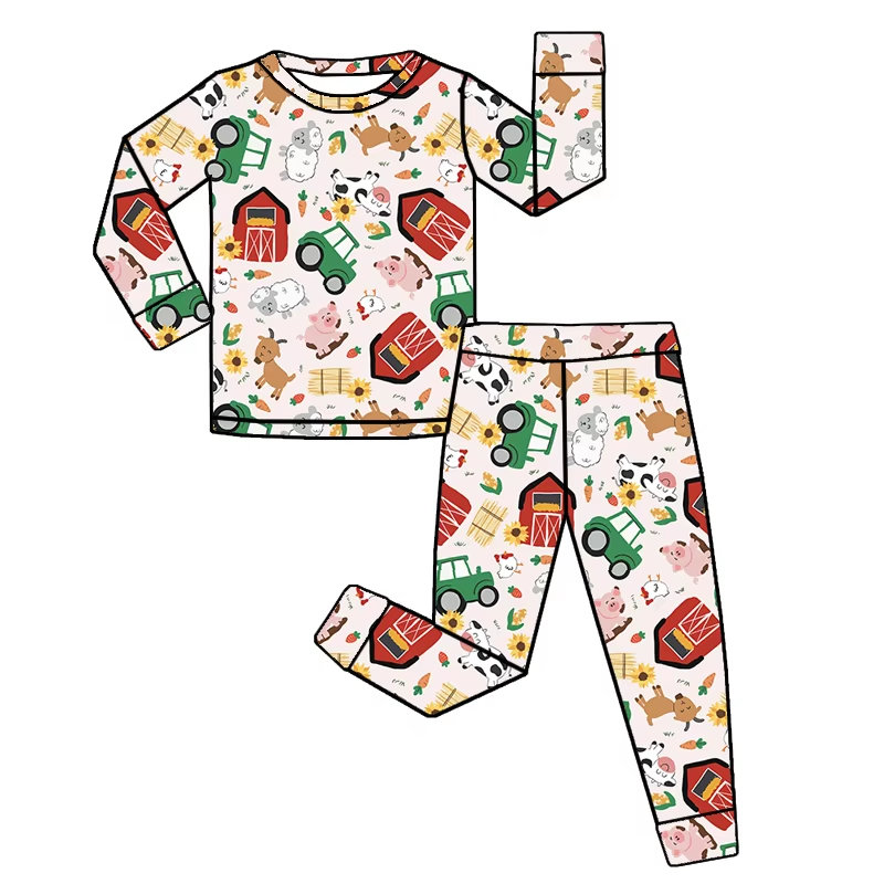 preorder GLP2462 Farm house tractor animals long sleeve pants girls pajamas