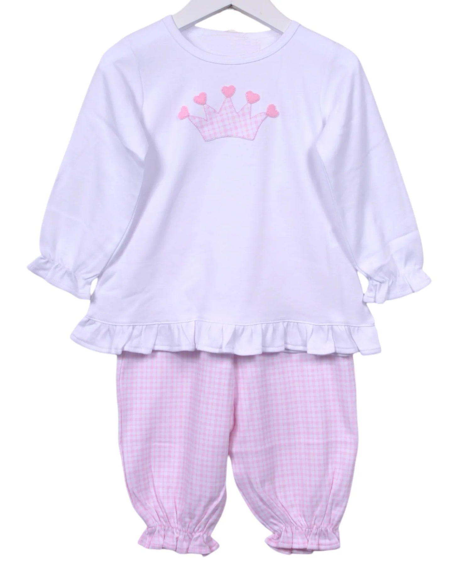 preorder GLP2464 crown pink heart long sleeve pink checkered pants girls set
