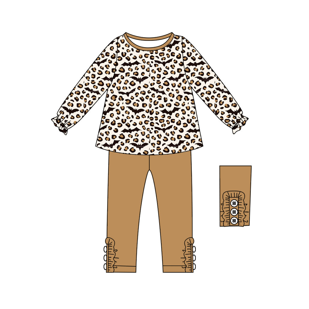 preorder GLP2472 Halloween leopard bat long sleeve khaki pants girls set