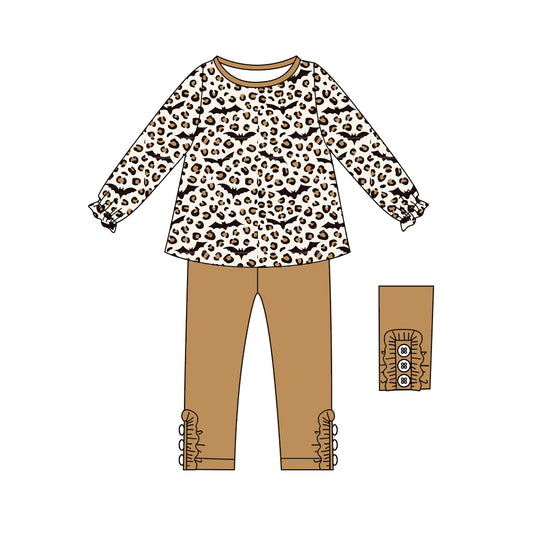 preorder GLP2472 Halloween leopard bat long sleeve khaki pants girls set