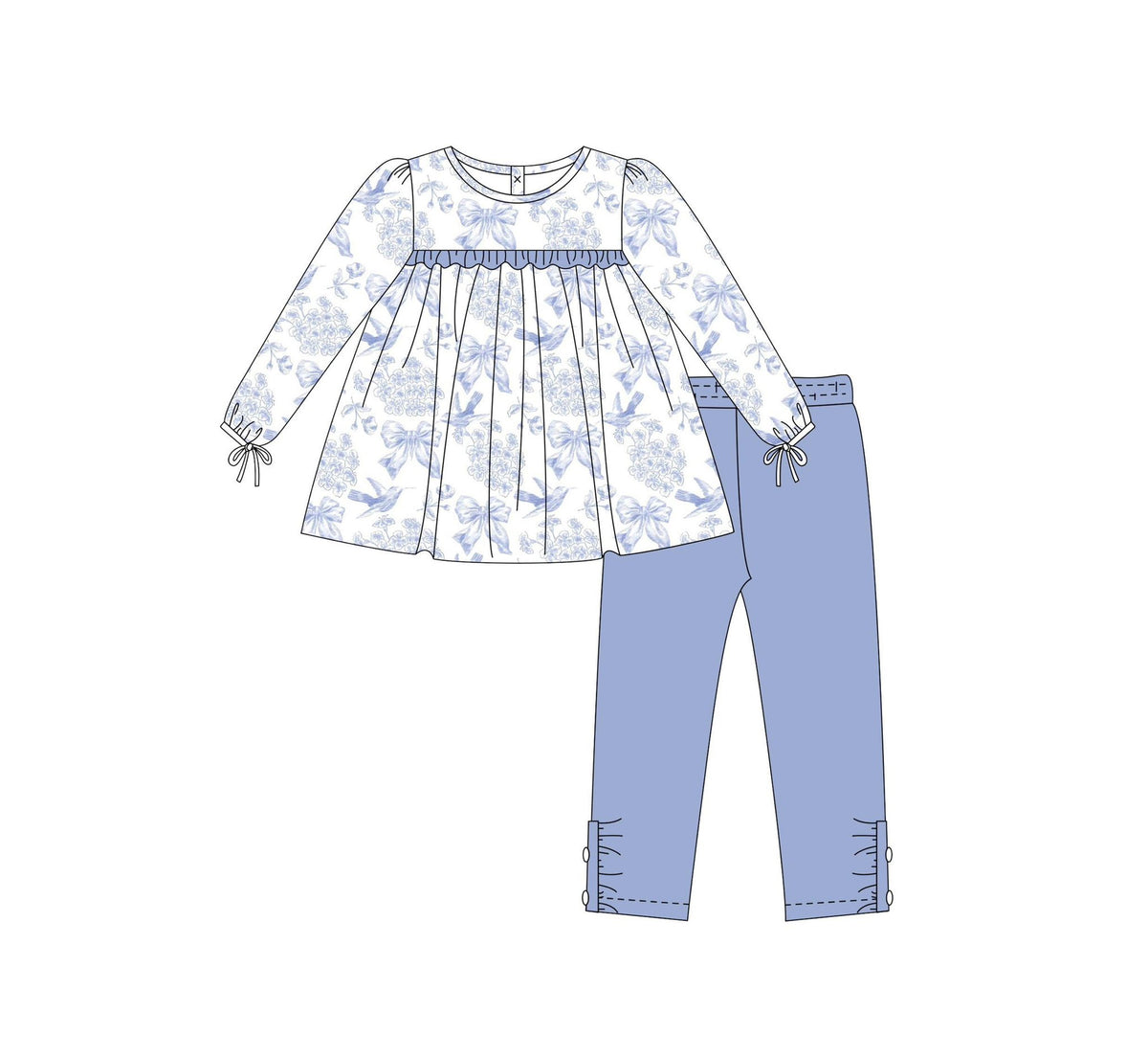 preorder GLP2478 blue flowers bows long sleeve blue pants girls set