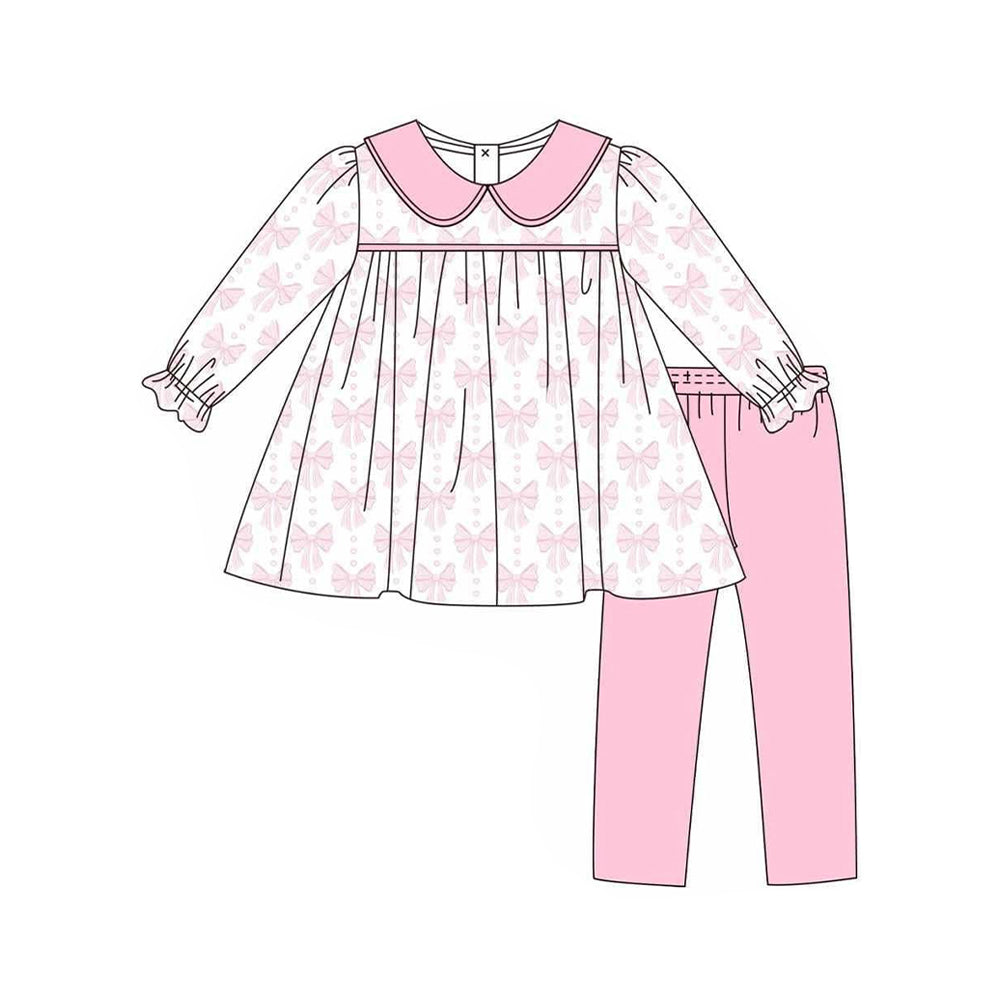 preorder GLP2480 pink bows long sleeve pink pants girls set