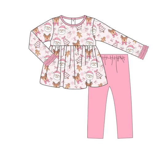 preorder GLP2485 Christmas Santa tree deer pink long sleeve pink pants girls set