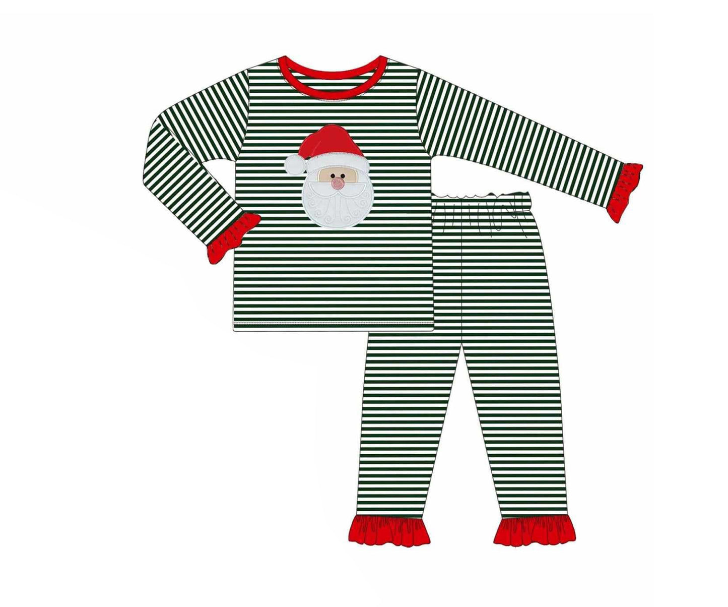 preorder GLP2488 Christmas Santa green striped long sleeve pants girls pajamas