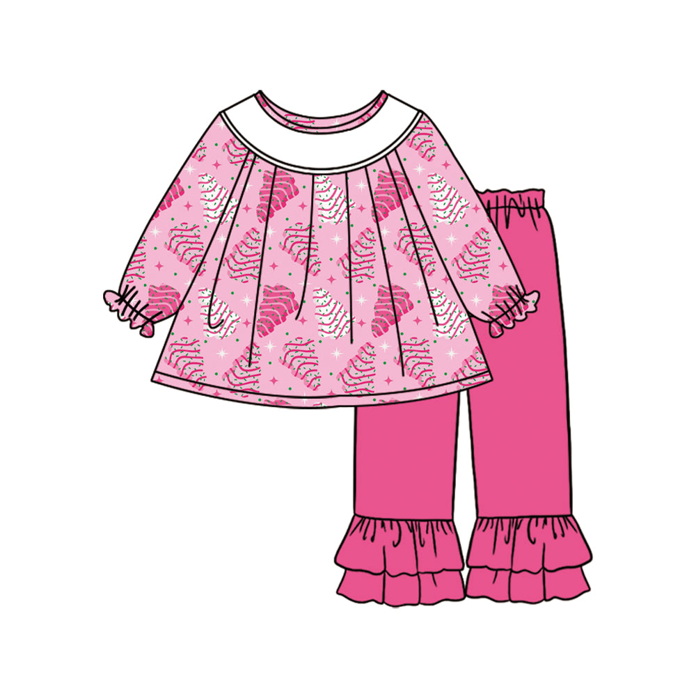 preorder GLP2502 Christmas tree season cake pink long sleeve hot pink pants girls set