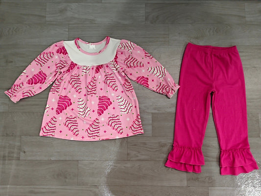 preorder Samples GLP2502 Christmas tree season cake pink long sleeve hot pink pants girls set