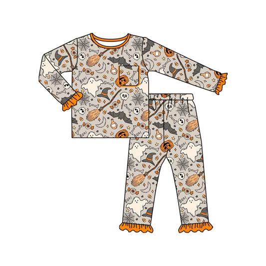 preorder GLP2514 Halloween spooky bat pumpkin orange long sleeve pants girls pajamas