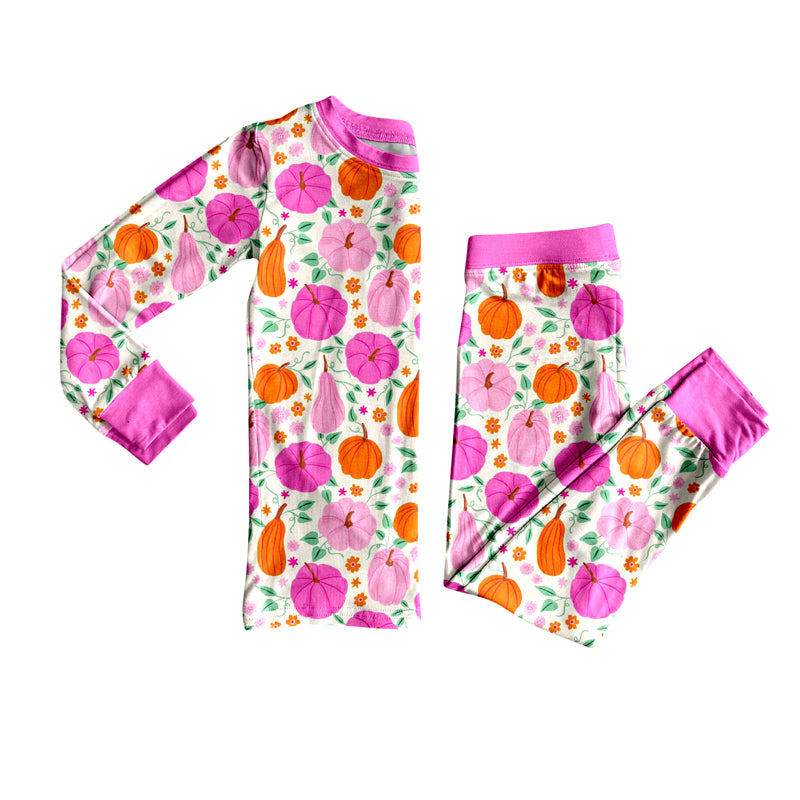 preorder GLP2521 hot pink/pink/orange pumpkin flowers long sleeve pants girls pajamas