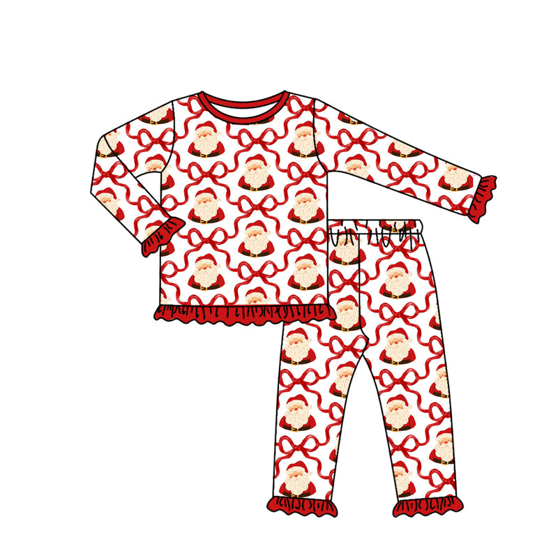 preorder GLP2526 Christmas Santa red bows long sleeve pants girls pajamas