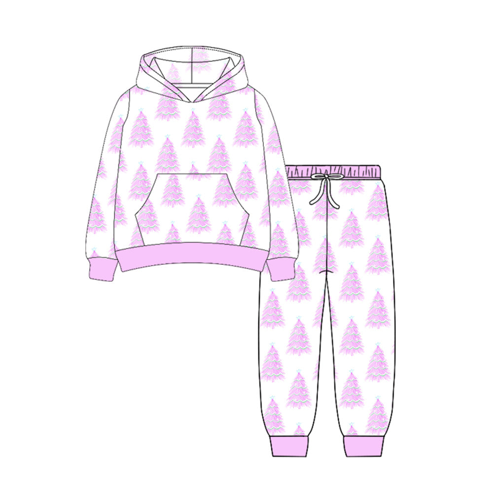 preorder GLP2546 Christmas pink tree pocket hoodie long sleeve pants girls set