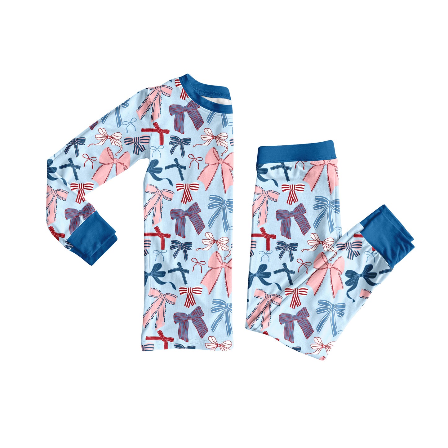 preorder GLP2555 colorful bows blue long sleeve pants girls pajamas