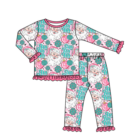 preorder GLP2562 Christmas Santa HO HO HO snow pikn long sleeve pants girls pajamas