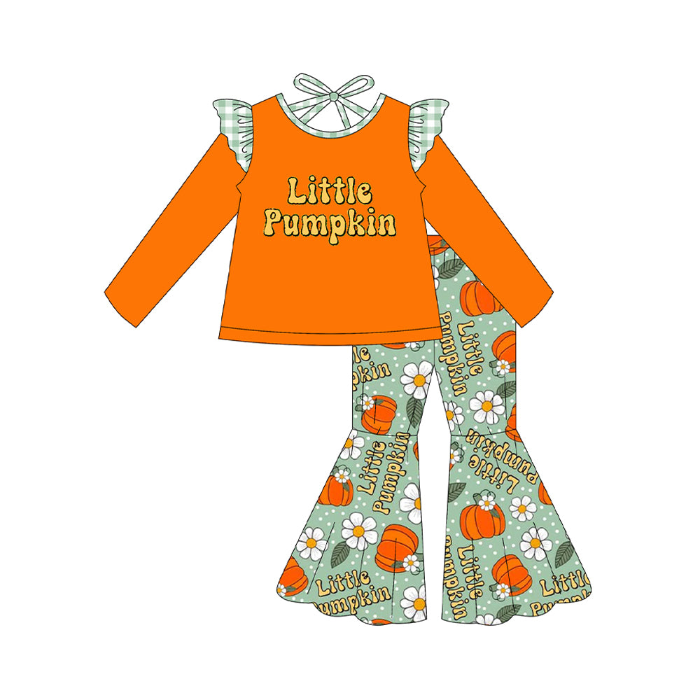 preorder GLP2584 little pumpkin orange long sleeve flowers green pants girls set