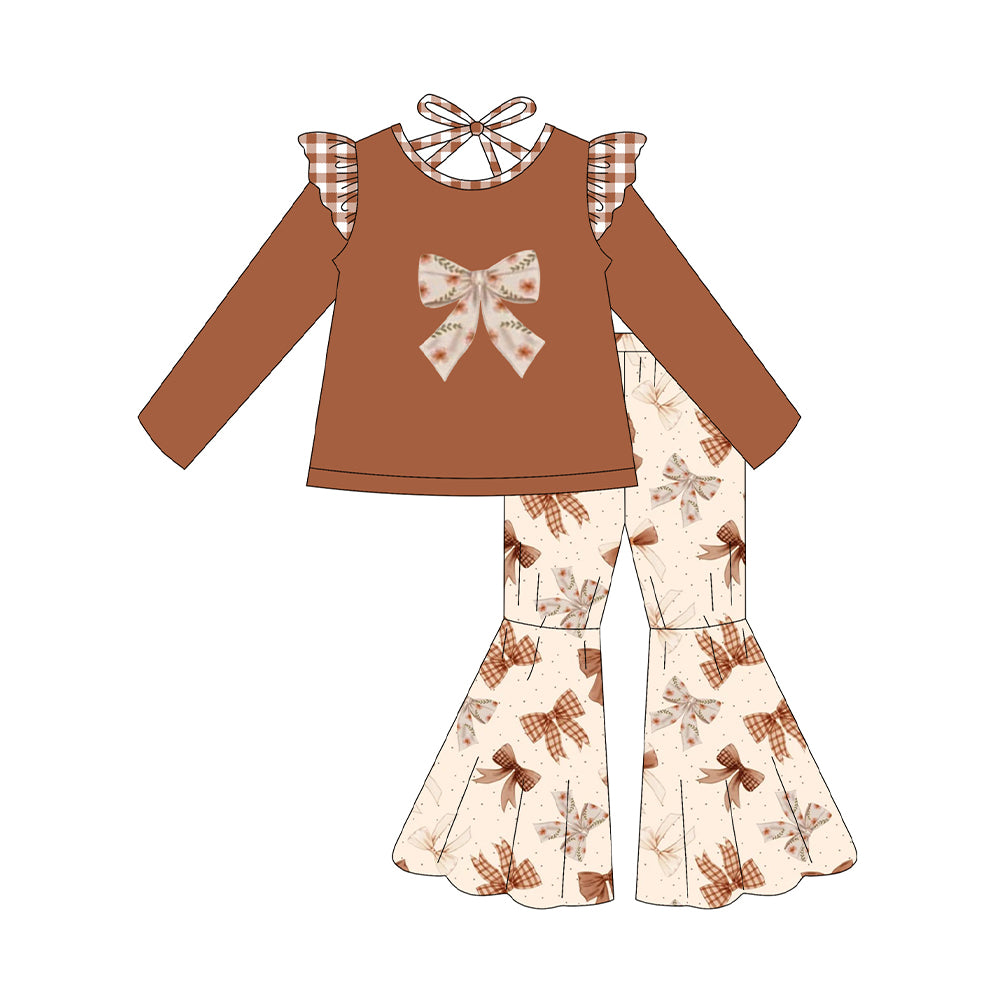 preorder GLP2600 orange bows long sleeve flowers bows pants girls set