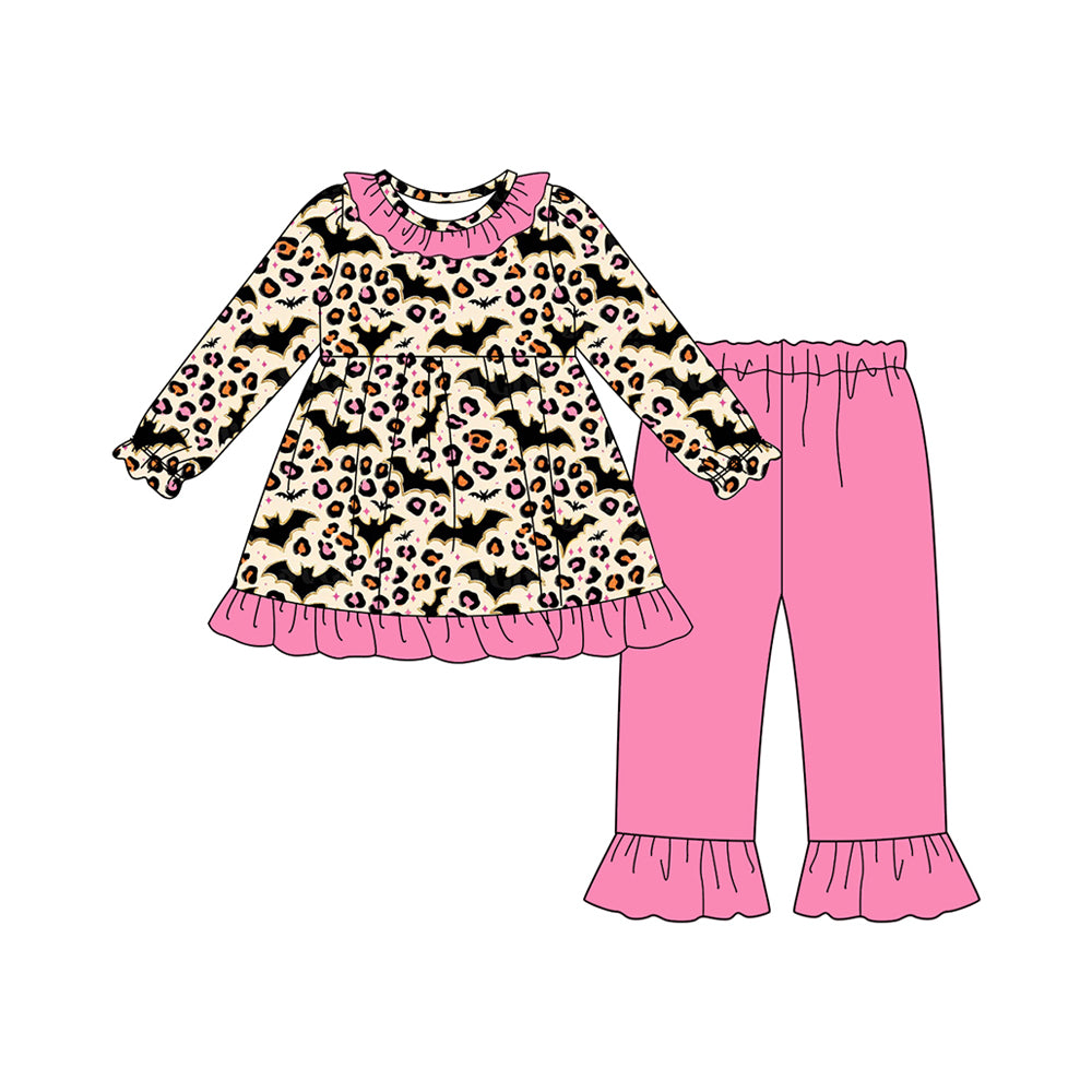 preorder GLP2621 Halloween bat leopard long sleeve pink pants girls set