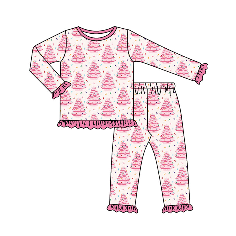 preorder GLP2623 Christmas tree pink long sleeve pants girls pajamas