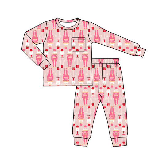 preorder GLP2644 Christmas Soldier pink pokcet long sleeve pants girls pajamas
