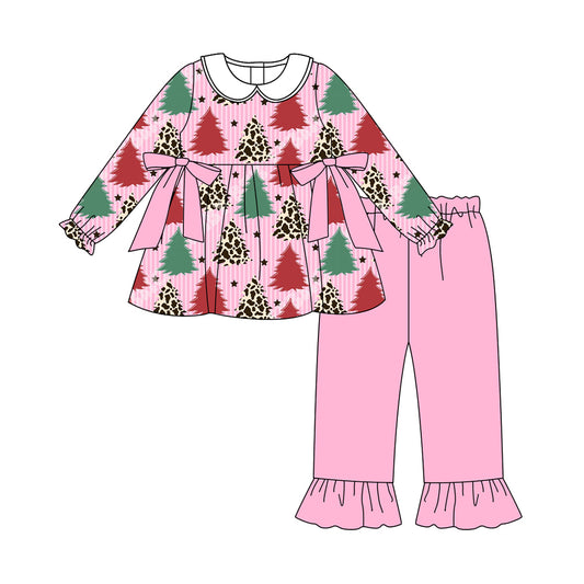 preorder GLP2653 Christmas green red tree pink long sleeve pants girls set