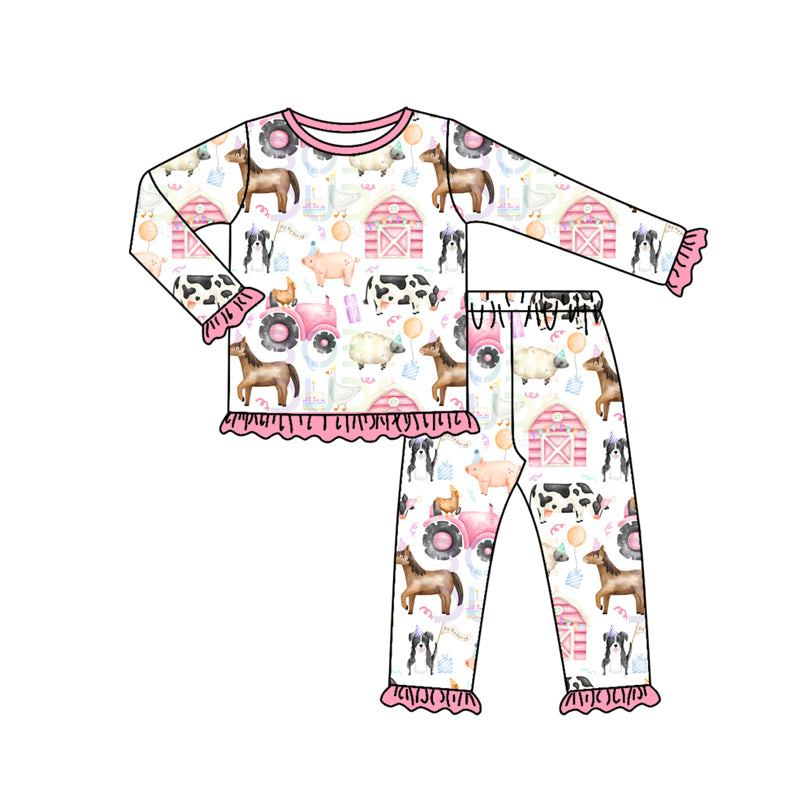 preorder GLP2655 Farm house horse animals pink long sleeve pants girls pajamas