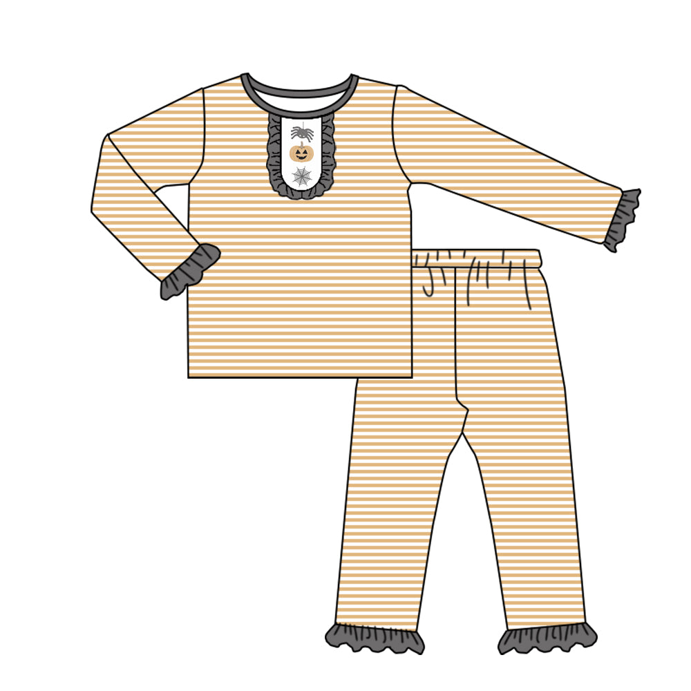 preorder GLP2657 Halloween pumpkin spider orange striped long sleeve pants girls pajamas