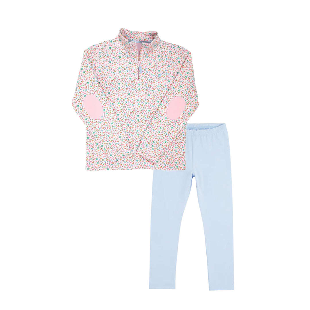 preorder GLP2665 colorful flowers floral pink zipper long sleeve blue pants girls set