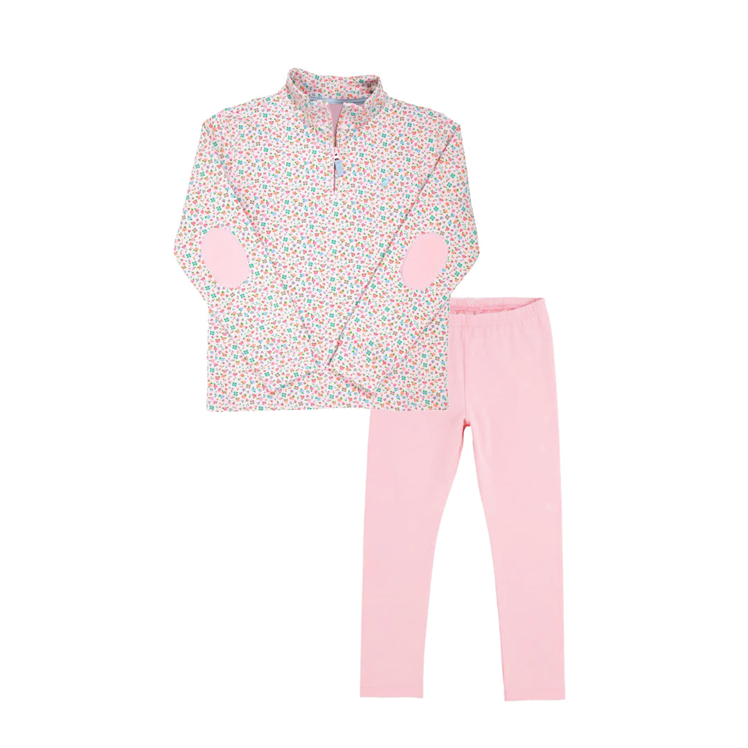preorder GLP2666 colorful flowers floral pink zipper long sleeve pink pants girls set