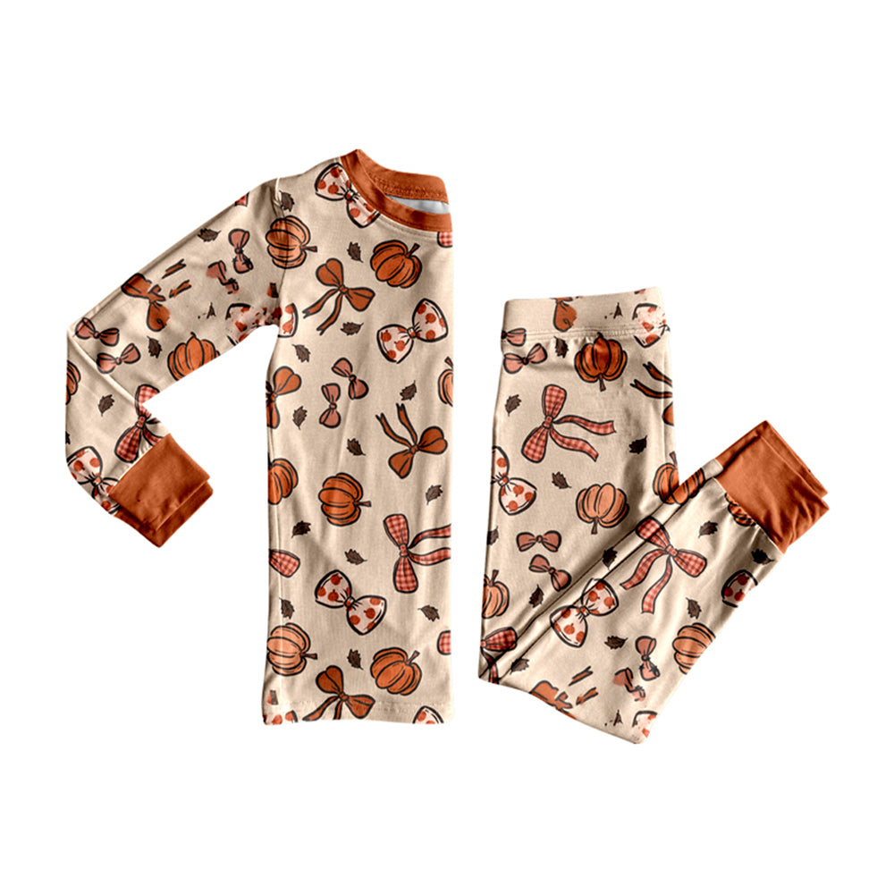 preorder GLP2675 Autumn pumpkin orange bows long sleeve pants girls pajamas