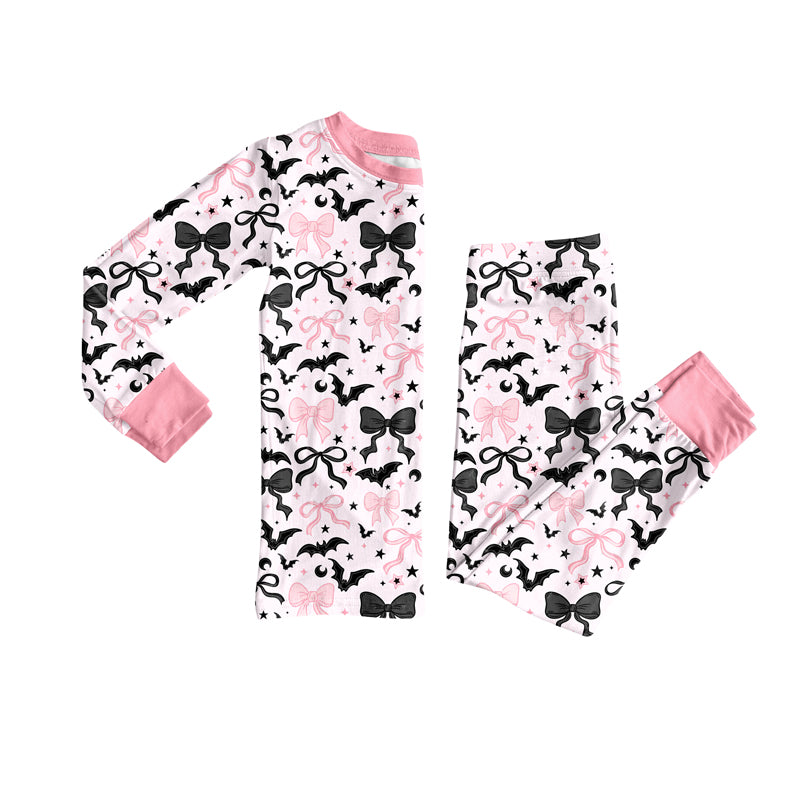 preorder GLP2680 Halloween black bows bat pink long sleeve pants girls pajamas