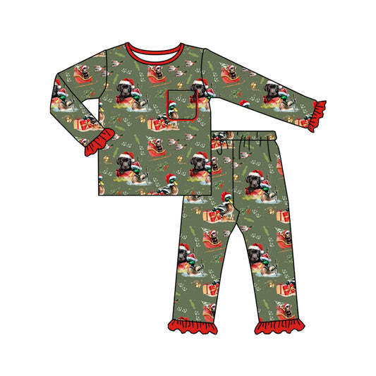 preorder GLP2681 Christmas Hunting Mallard duck dog green long sleeve pants girls pajamas