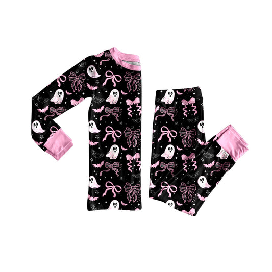 preorder GLP2683 Halloween pink bows spooky bat black long sleeve pants girls pajamas