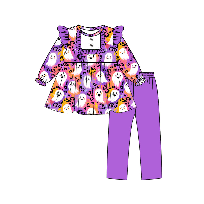 preorder GLP2694 Halloween spooky leopard long sleeve purple pants girls set